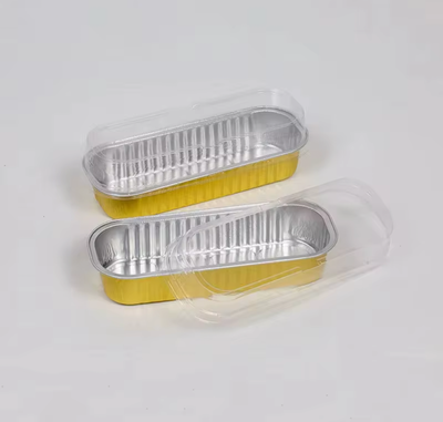 Ταψάκι χρυσό αλλουμινίου μακρόστενο με διάφανο καπάκι σετ 10 τεμ.