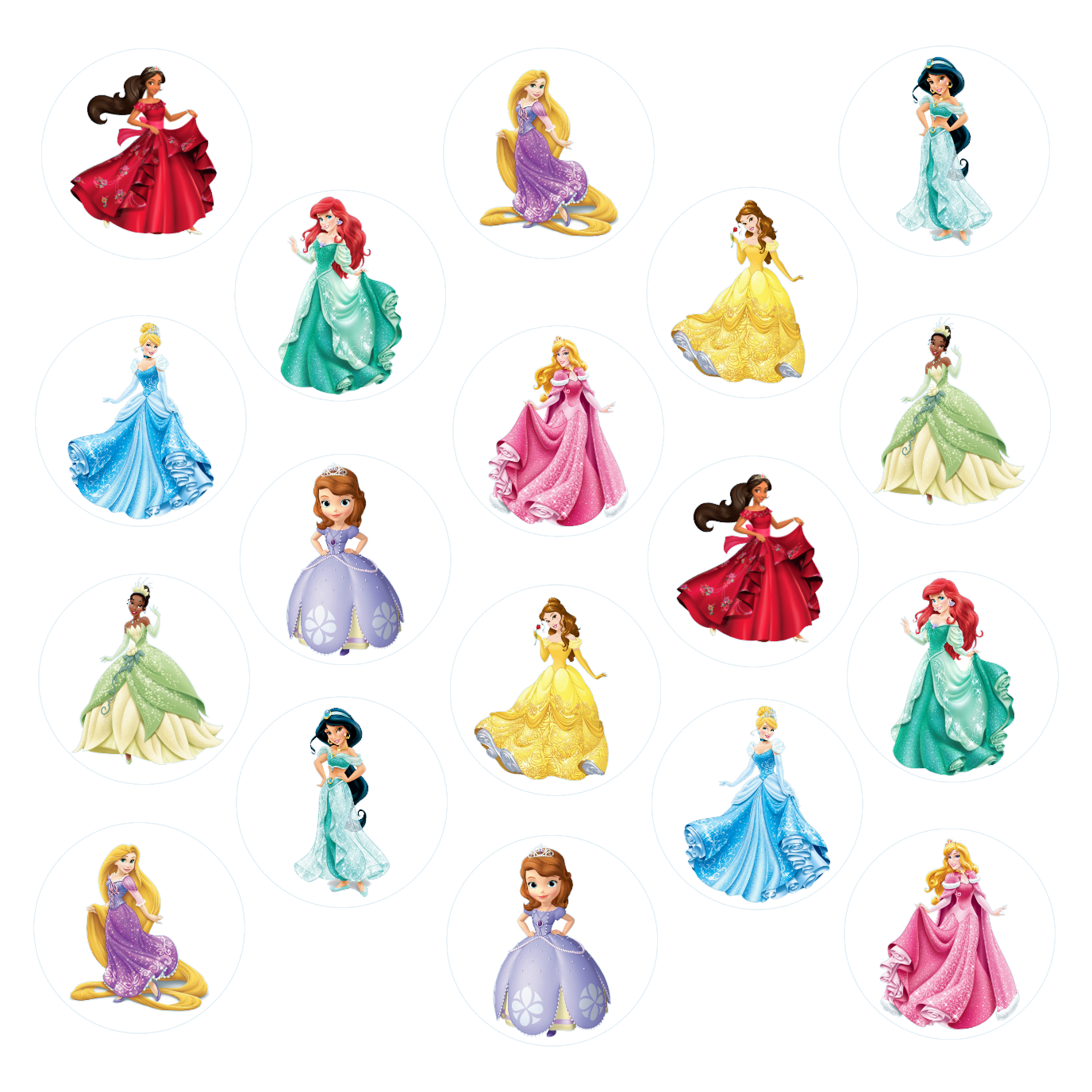 Βρώσιμα σχέδια στρογγυλά Πριγκίπισσες σετ 18 τεμ.
